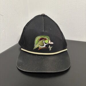American Fetcher Wood Duck Head Black Trucker Hat Cap White Rope Snapback